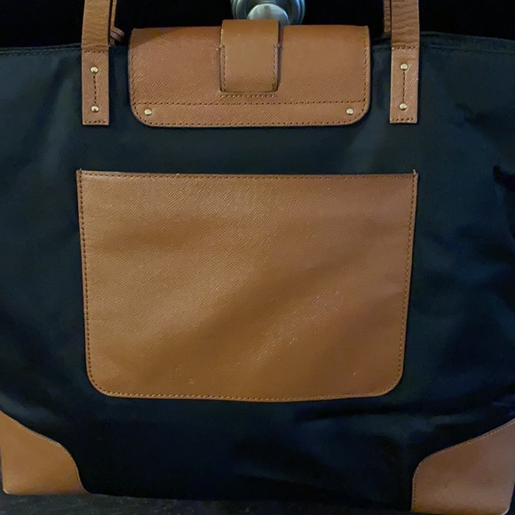 Tory Burch Black Nylon Tote/Camel Accents - Picture 6 of 16